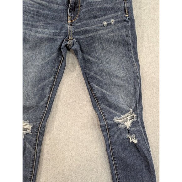 American Eagle Jeans Womens Size 2 Blue Skinny Embellished Flap Back Pockets - Picture 5 of 16